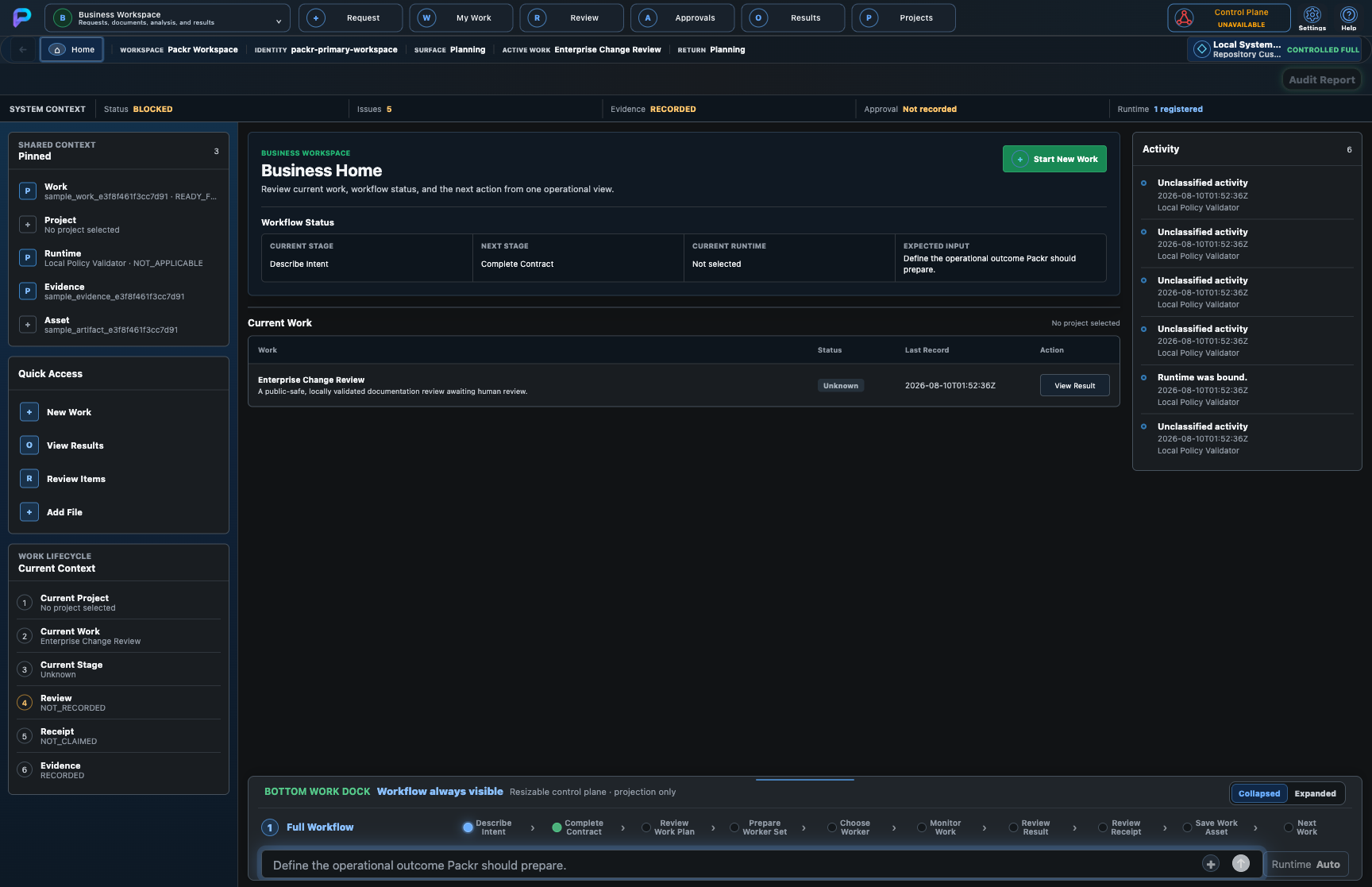 Current PackrGUI governed Work workspace